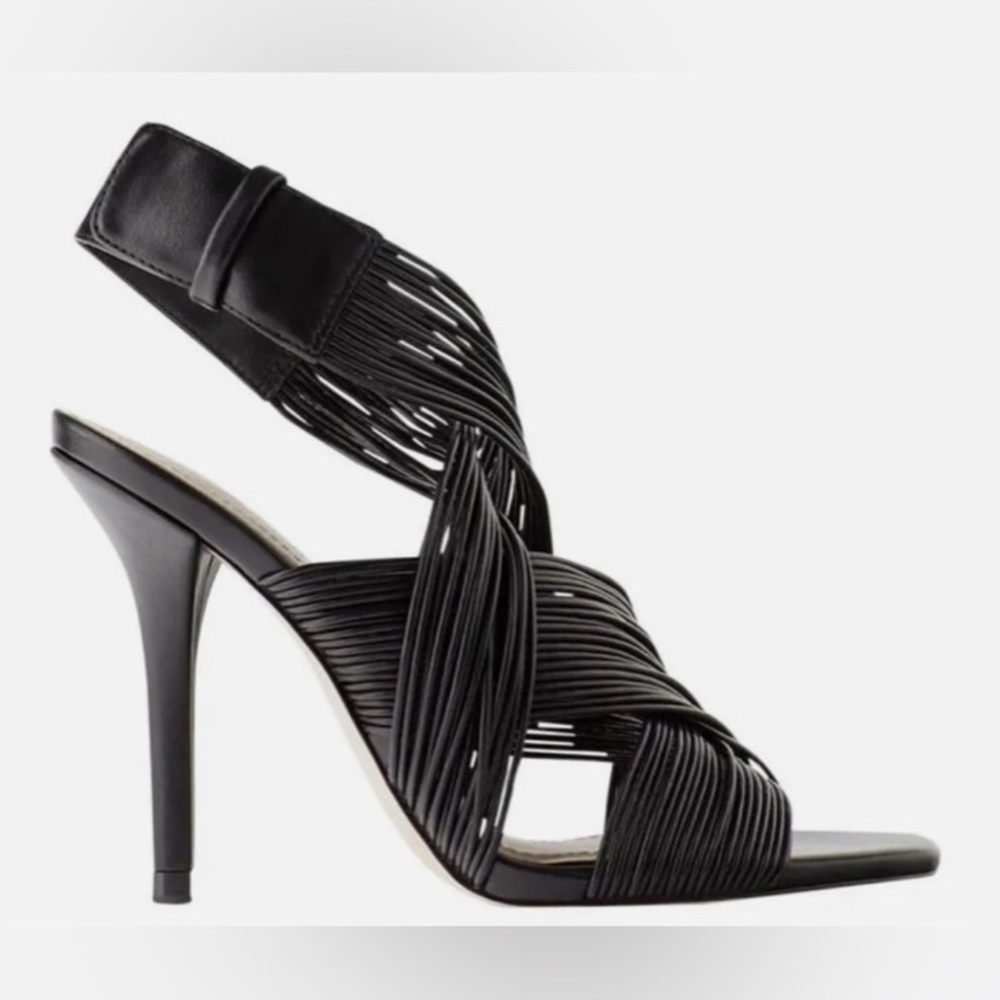 Zara Black Tubular Multi-Strap Wraparound Heeled Sandals Size US 9. EUR 40